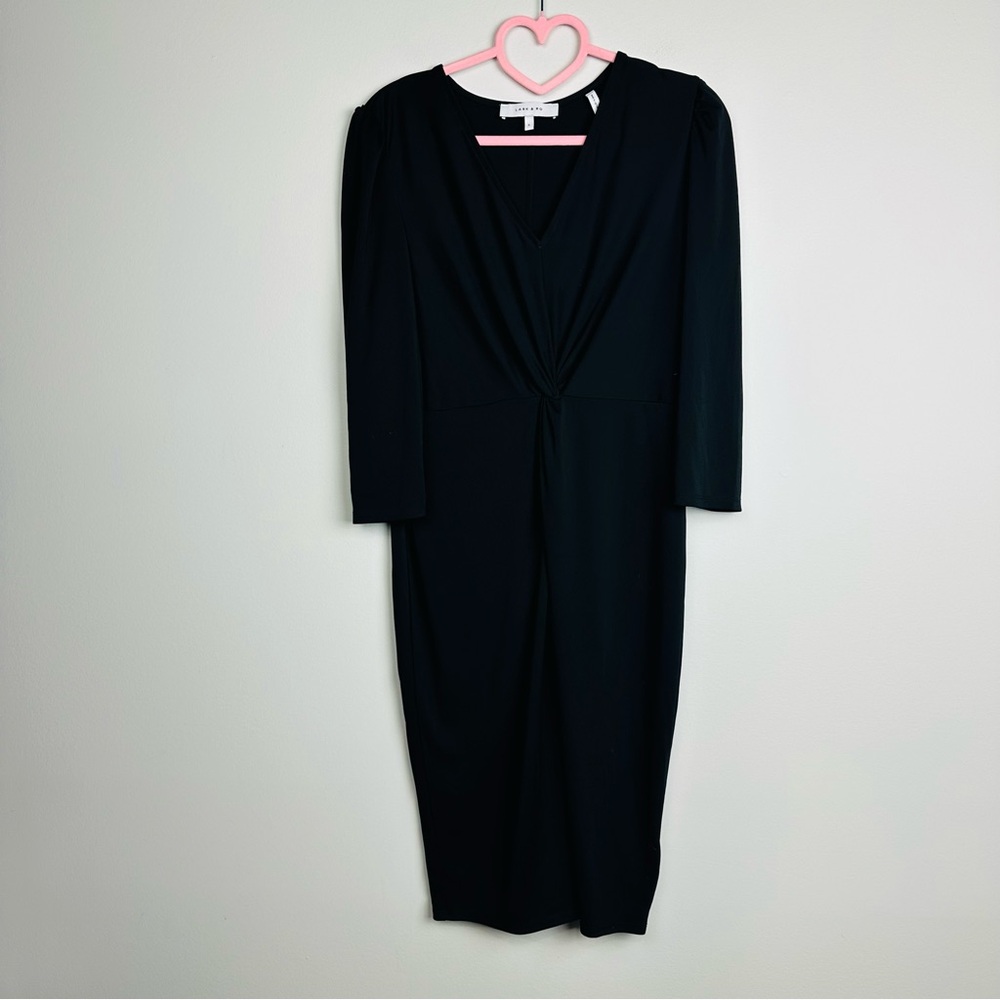 Lark & Ro Black Long Sleeve Midi Twist Front Dress